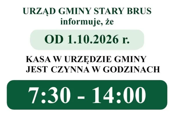 Zmiana godzin pracy kasy w Urzędzie Gminy Stary Brus