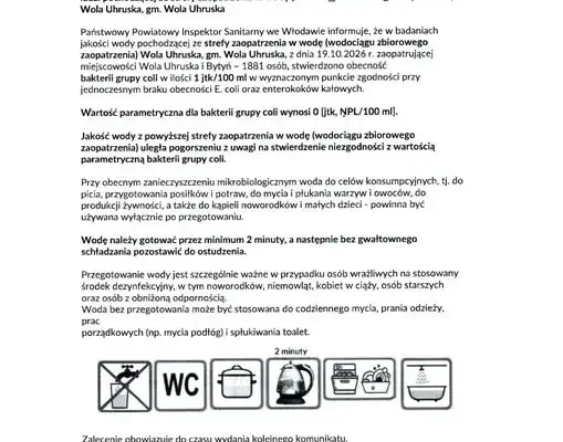 Bakterie coli w wodzie w Woli Uhruskiej i Bytyniu – sanepid zaleca przegotowanie