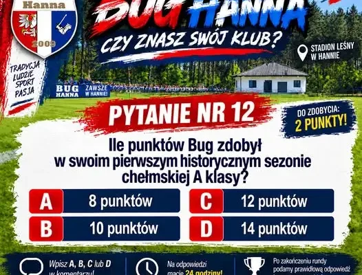 Bug Hanna quiz: pytanie nr 12 o punkty w debiutanckim sezonie A klasy