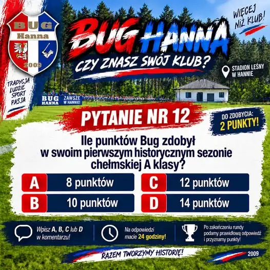 Bug Hanna quiz: pytanie nr 12 o punkty w debiutanckim sezonie A klasy